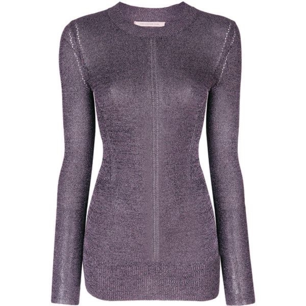 NWT Christopher Kane DNA Purple Metallic Crew Neck Long Sleeve Top